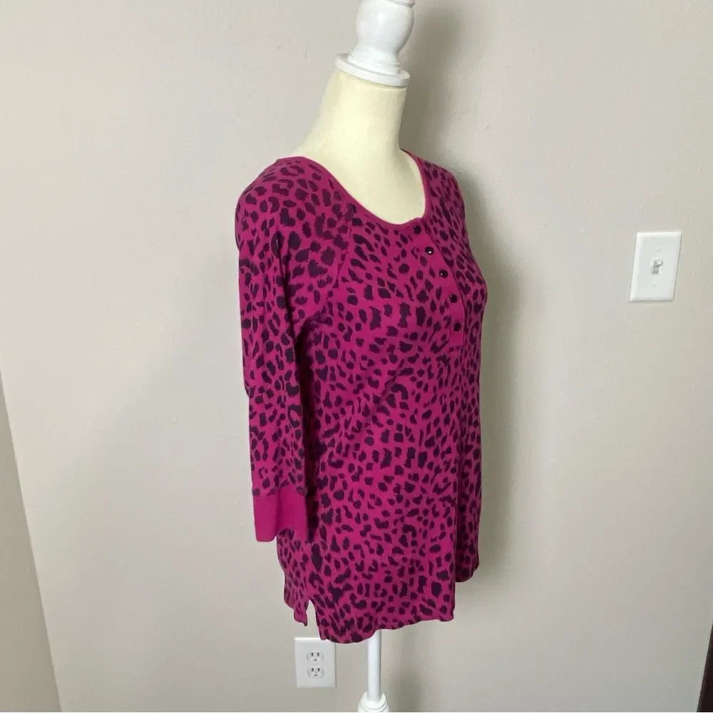 Betsy Johnson Intimates Pink Animal Print Thermal P.J Top Women's Size Small